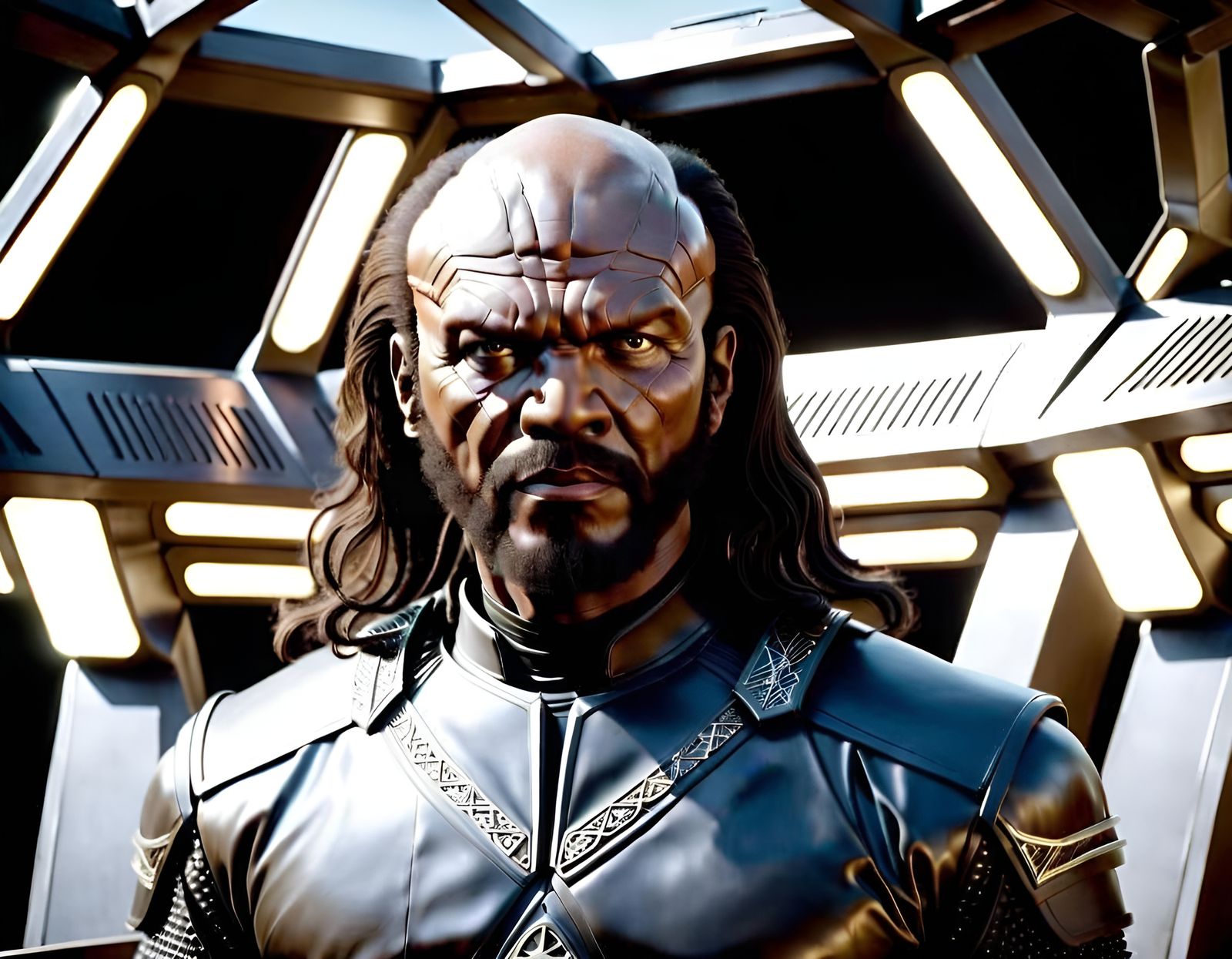 Detailed Klingon Officer Portrait on Starship Bridge