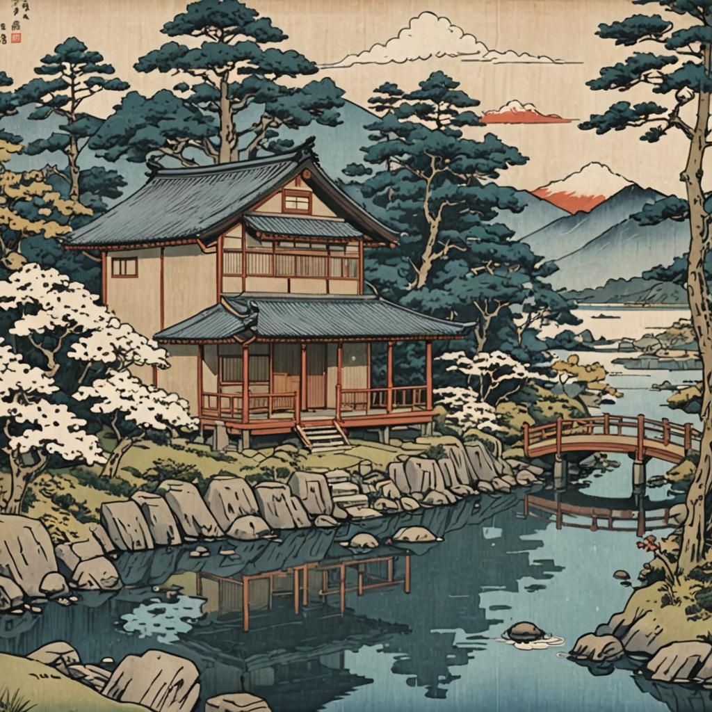 Cottagecore Scene in Ukiyo-e Style