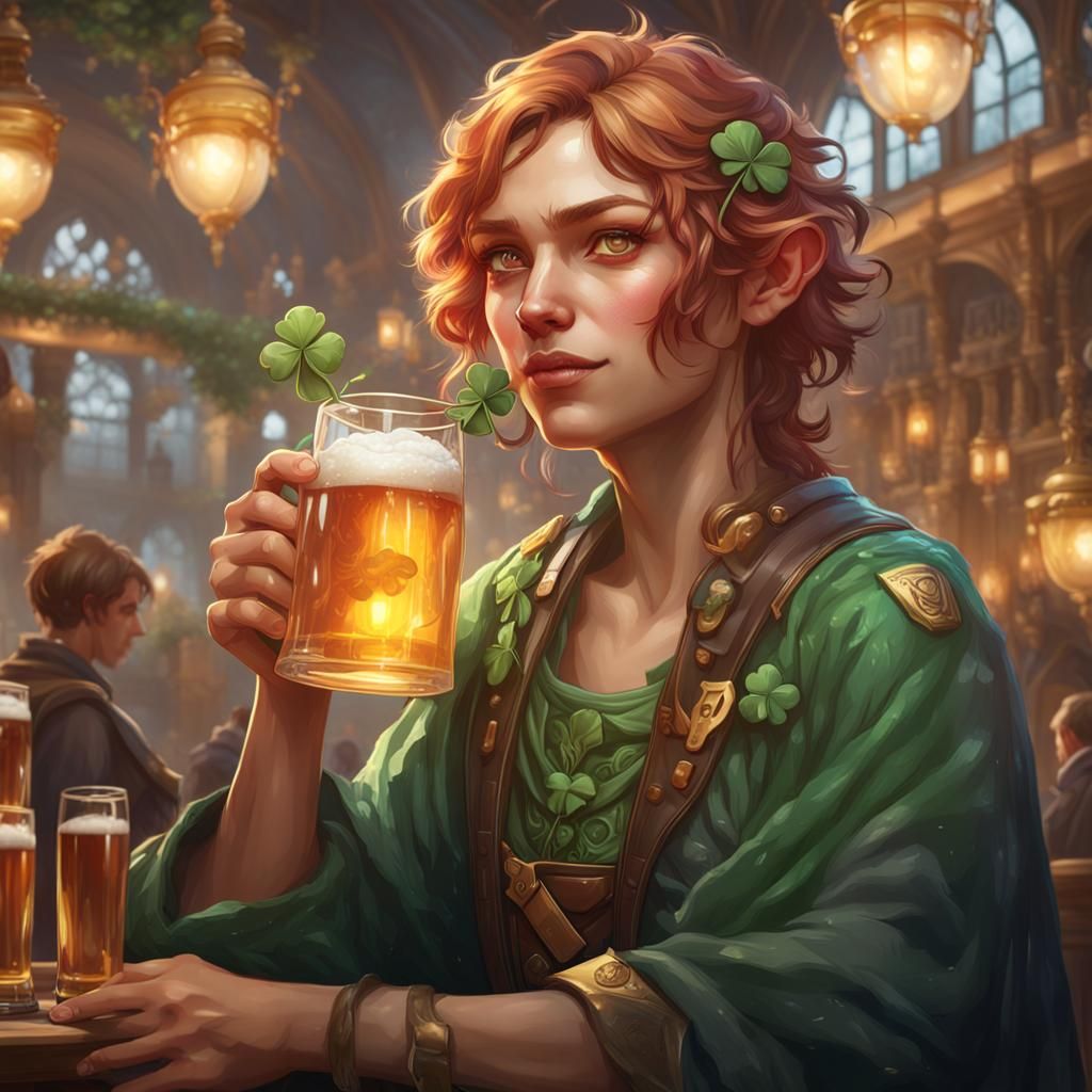Hyperdetailed Clover and Beer Portrait, Trending Art