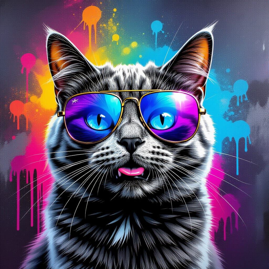 Cat with Sunglasses in Synthwave Graffiti Style