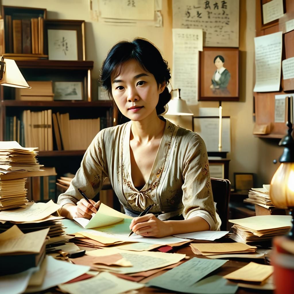 Asian Author at Desk, Jane Austen Era Style