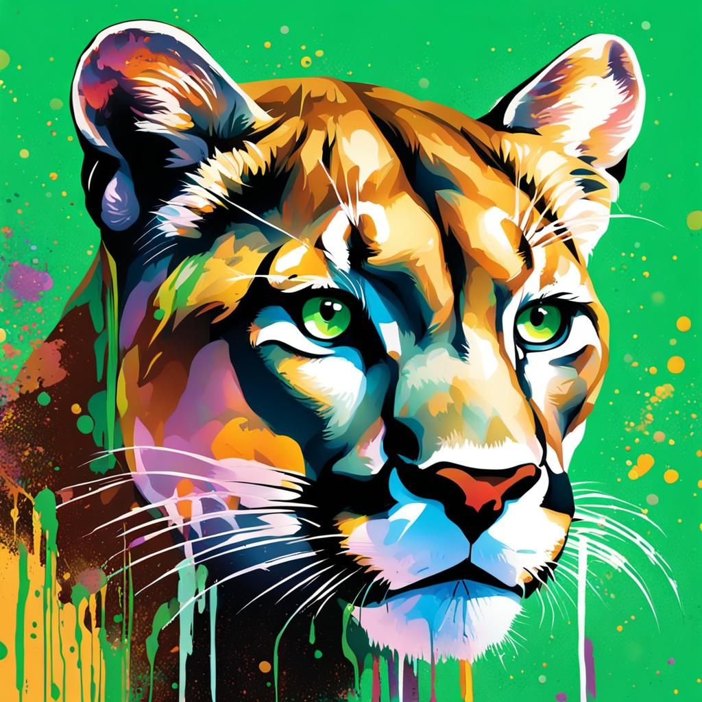 Wild Portrait of a Mountain Lion in Vibrant Graffiti Style