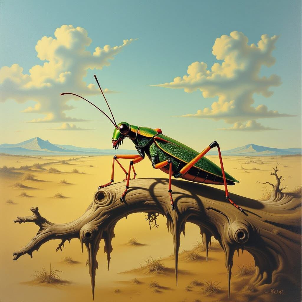 Surreal Stick Bug on Branch in Dali Style