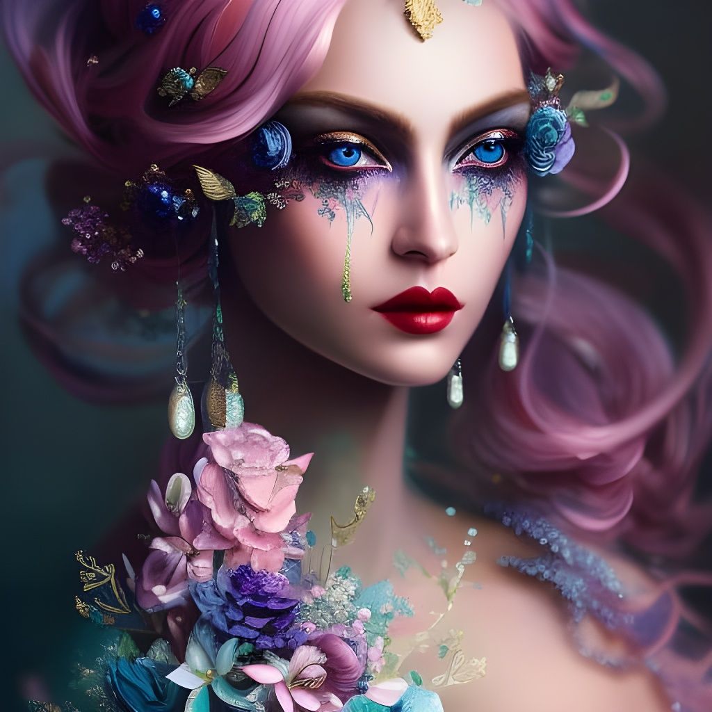 Beautiful Woman with Blue Eyes: Digital Art