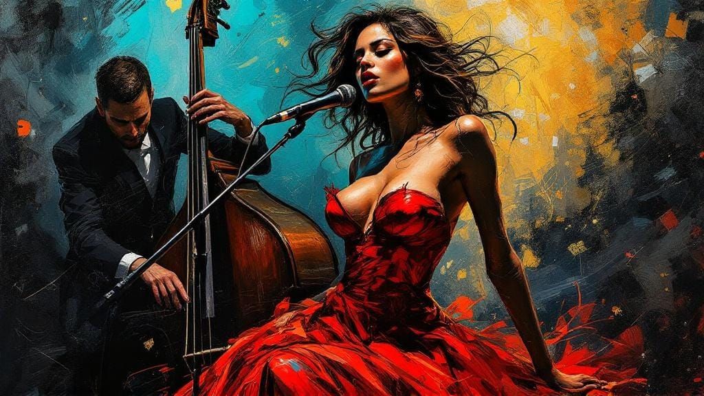 Jazz Singer in Abstract Expressionist Style