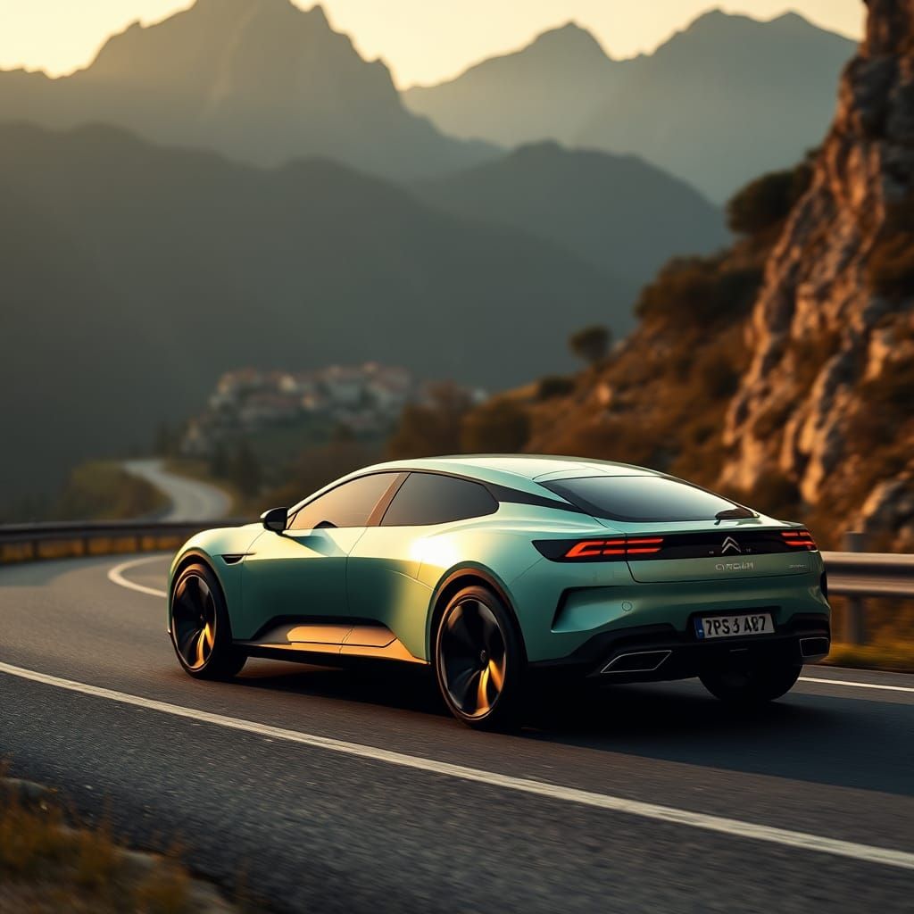 Mint Green Citroën GS Concept Car at Golden Hour