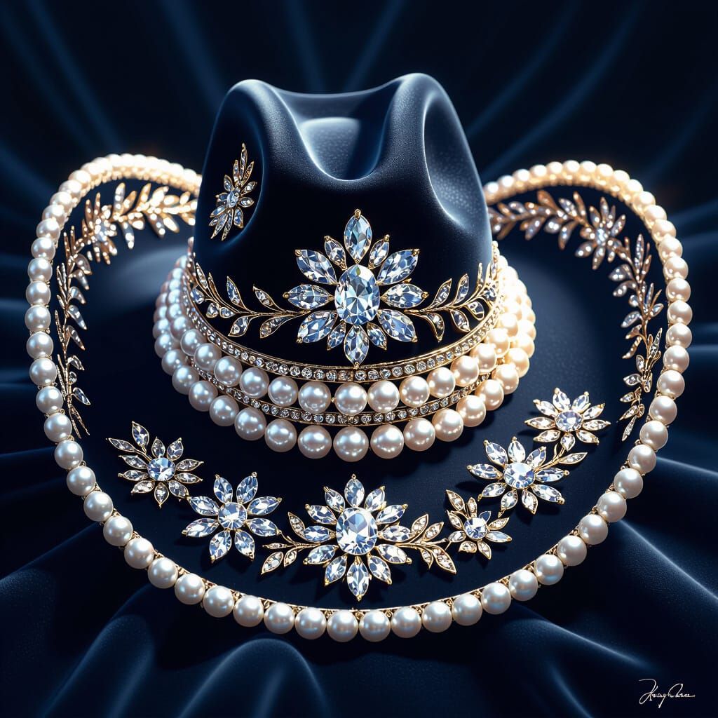 Opulent Diamond and Pearl Cowboy Hat for High Fashion