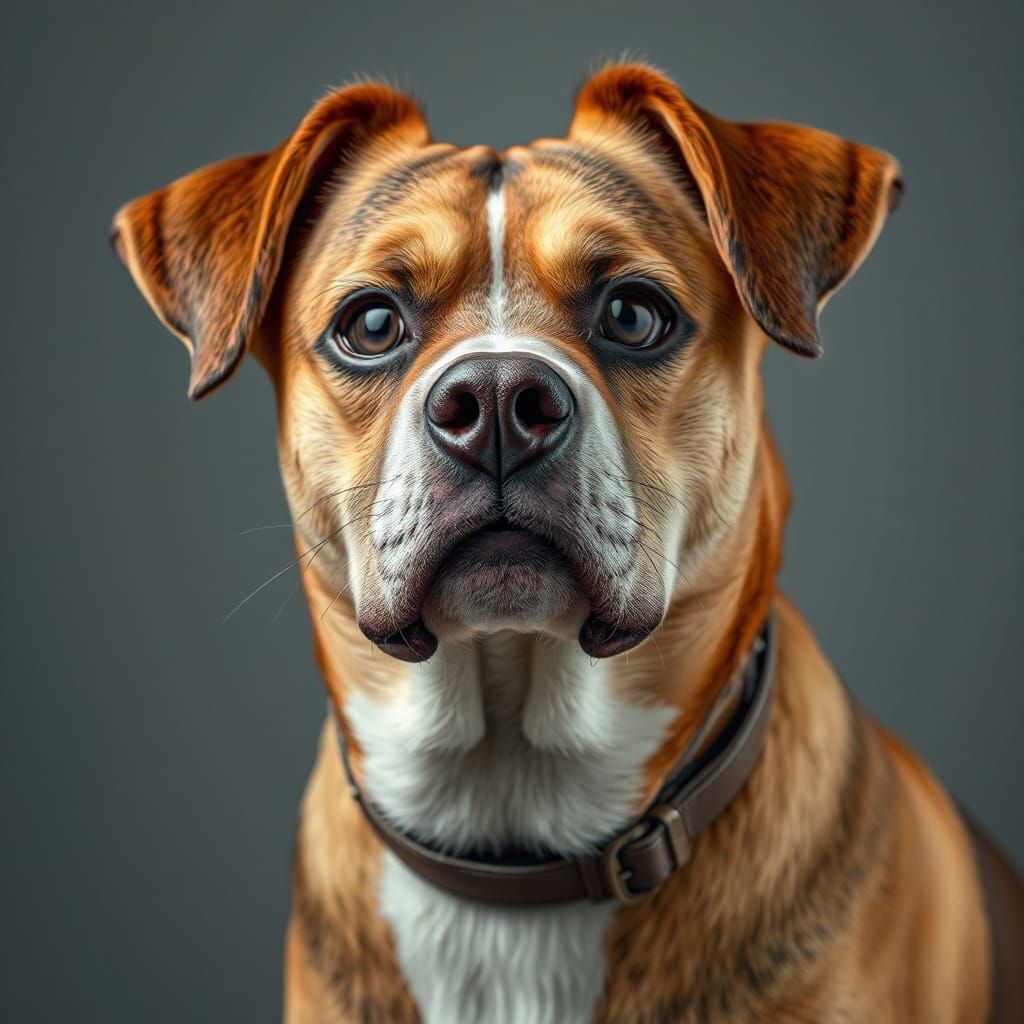 Hyperrealistic Portrait of a Gray Amstaff with Diamond Colla...
