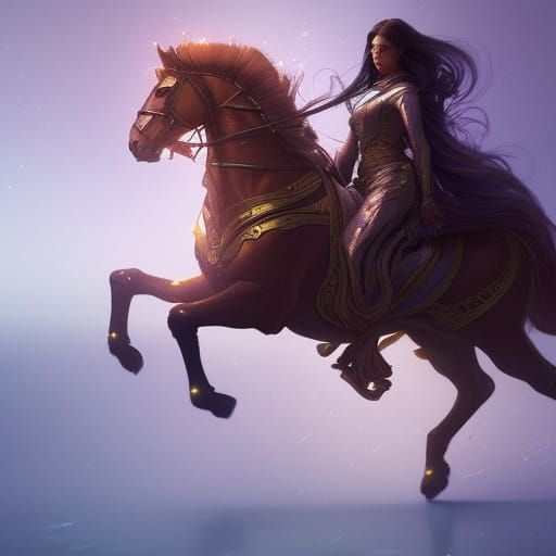 Ghostly Maiden on Golden Horse: Art Nouveau Style