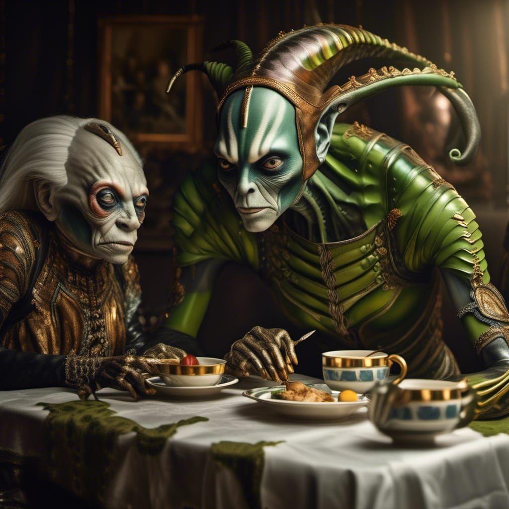 Hyperrealistic Alien Party Inspired by 20th Century Art