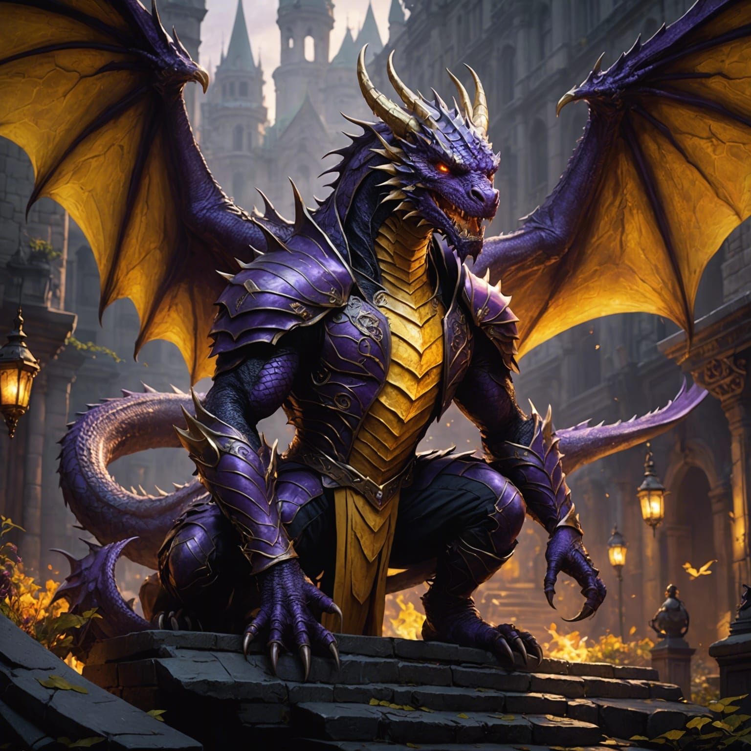 Detailed Dragon Man in Dark Fantasy Style