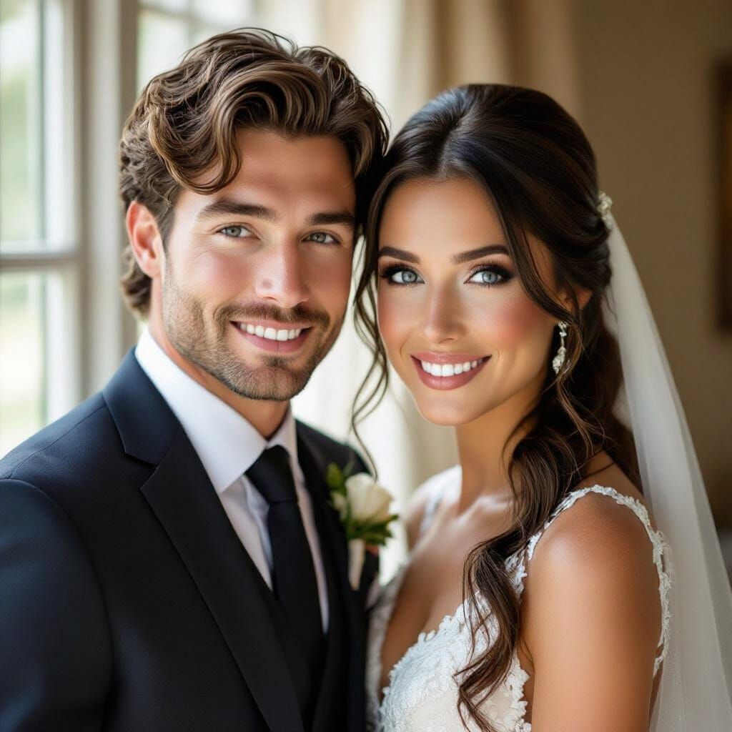 Handsome Groom and Bride on Wedding Day