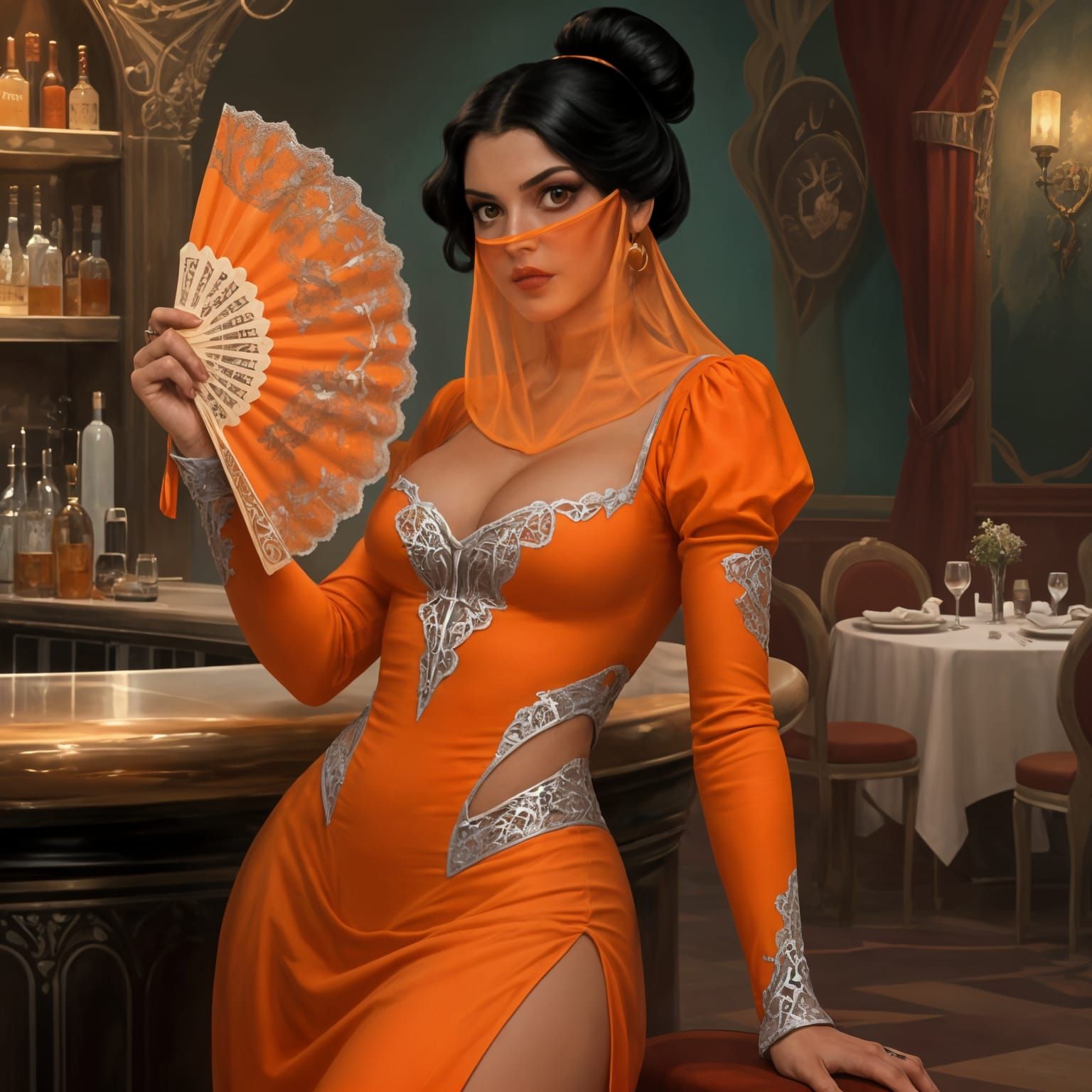 Elegant Courtesan in Medieval Fantasy Art Style