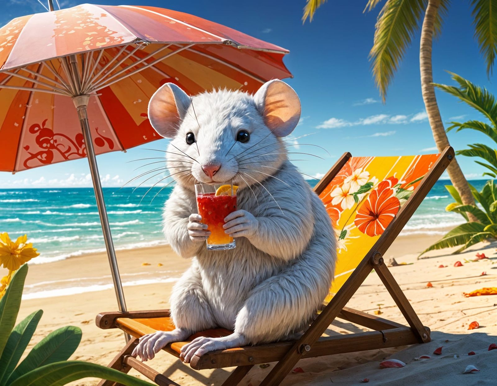 Plush Rat Sunbathing: Concept Art Beach Scene