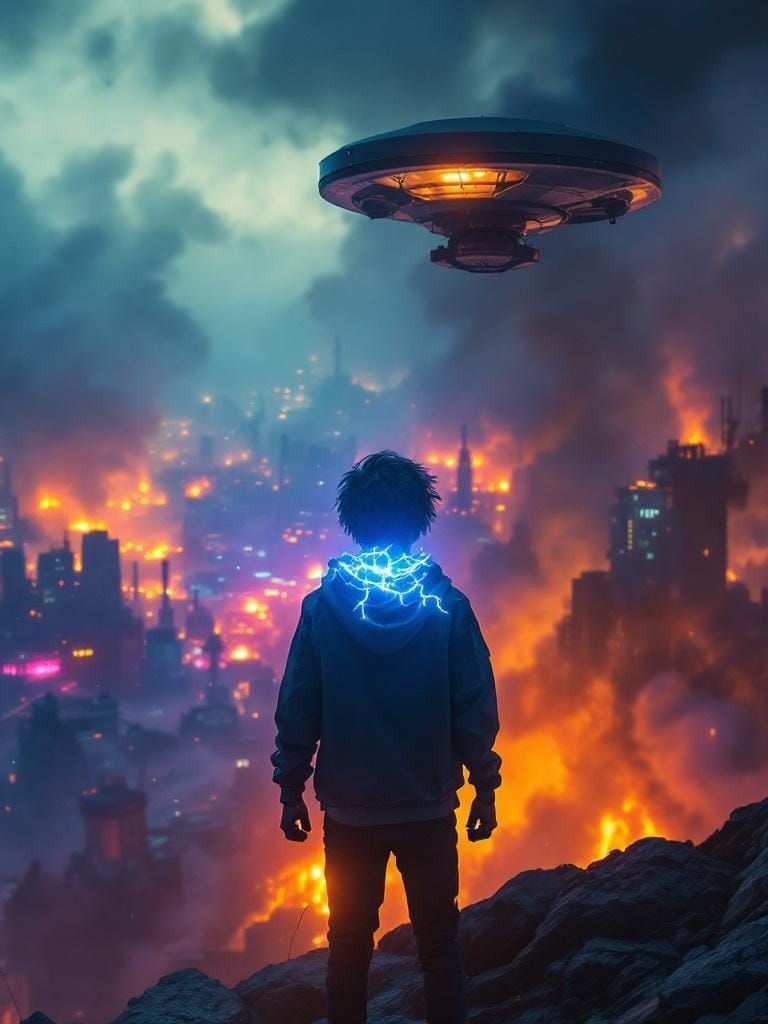 Dystopian Sci-Fi Boy at Bridge Edge