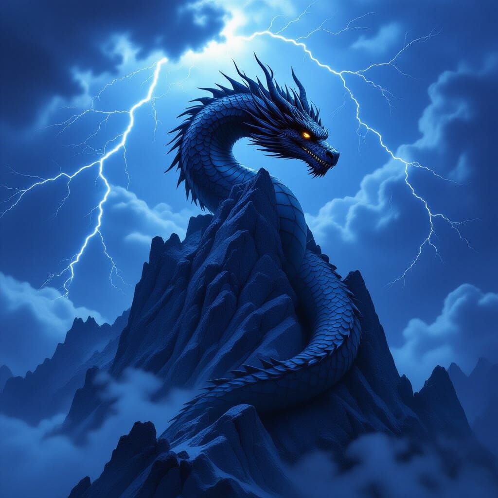 Colossal Stone Dragon Coiled on Mountain Peak