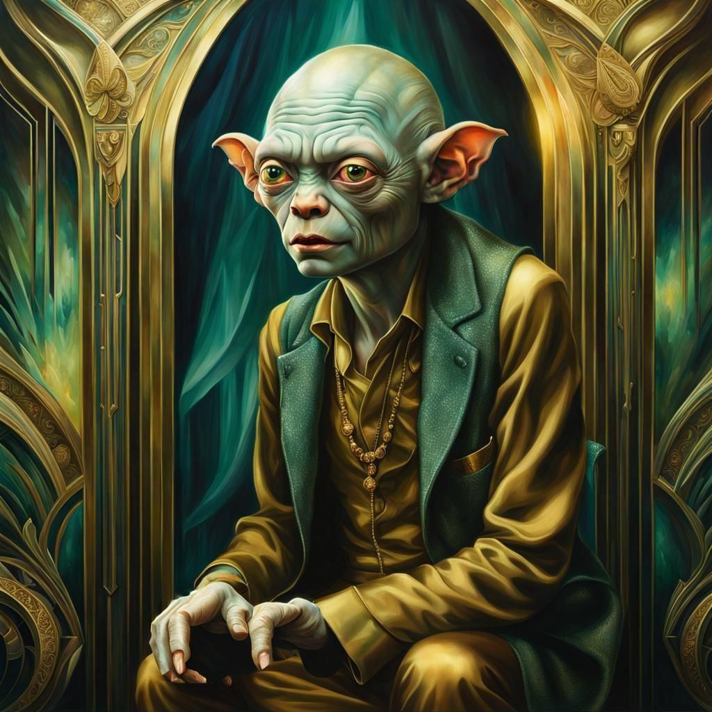 Art Deco Gollum Portrait in Golden Ratio