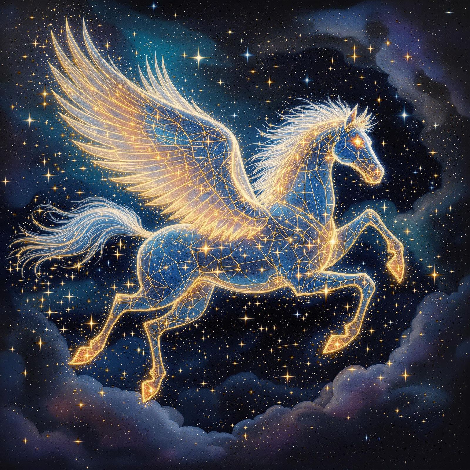 Surreal Pegasus Formed of Shimmering Stars in Celestial Thre...