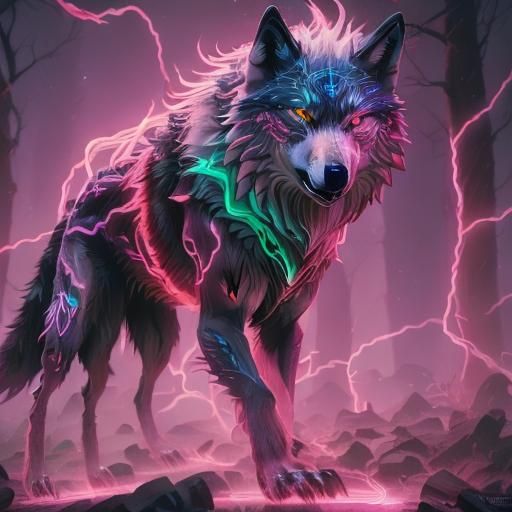 Neon Glowing Spirit Wolf Fantasy Concept Art