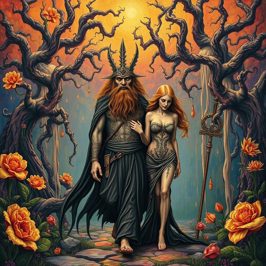 Surreal Garden of Eden Scene in Heavy Metal Style