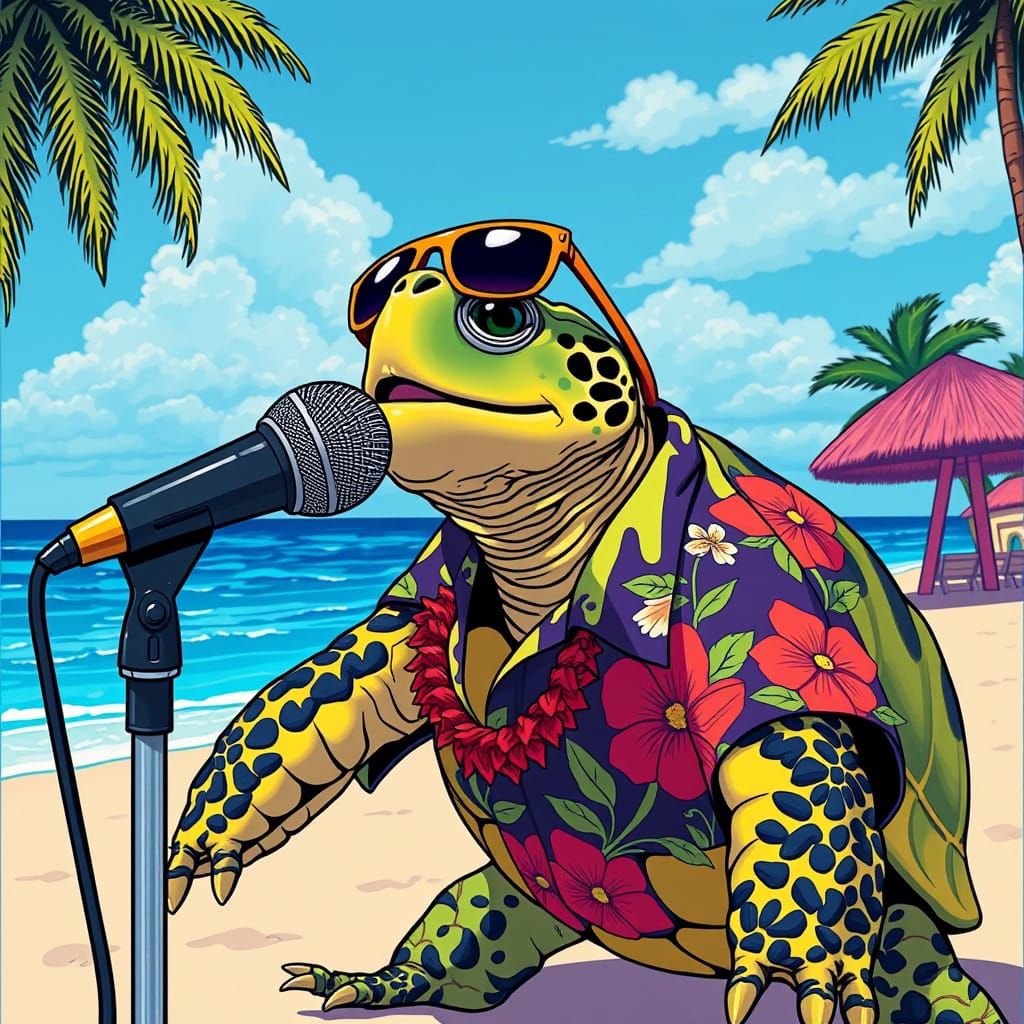 Singing Turtle in Pop Surrealist Style