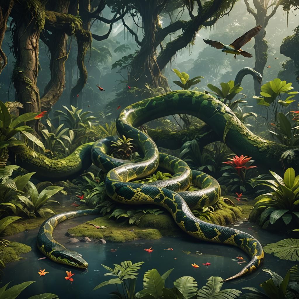 Anaconda Enjoys Rainforest Home in Matte Painting
