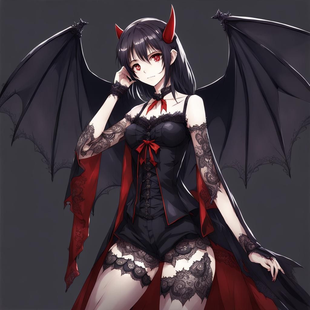 Beautiful Anime Vampire with Bat Wings