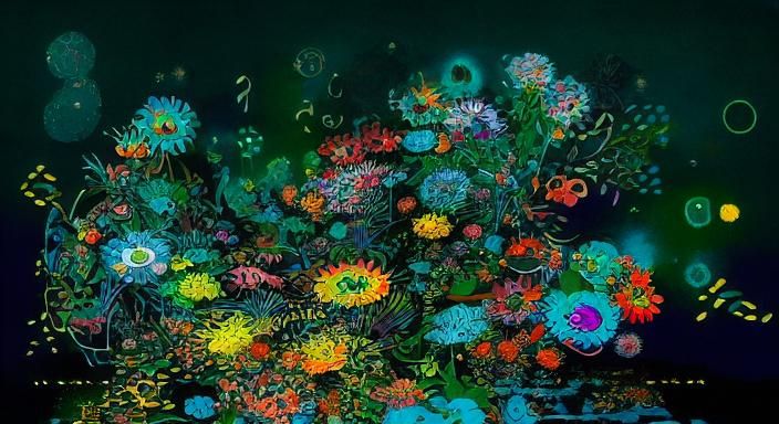 Kaleidoscopic Midnight Garden in Surreal Digital Art