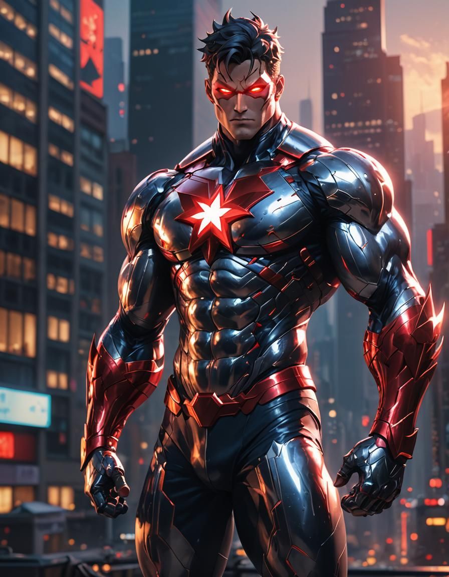 Muscular Metallic Superhero Poses in Anime Style