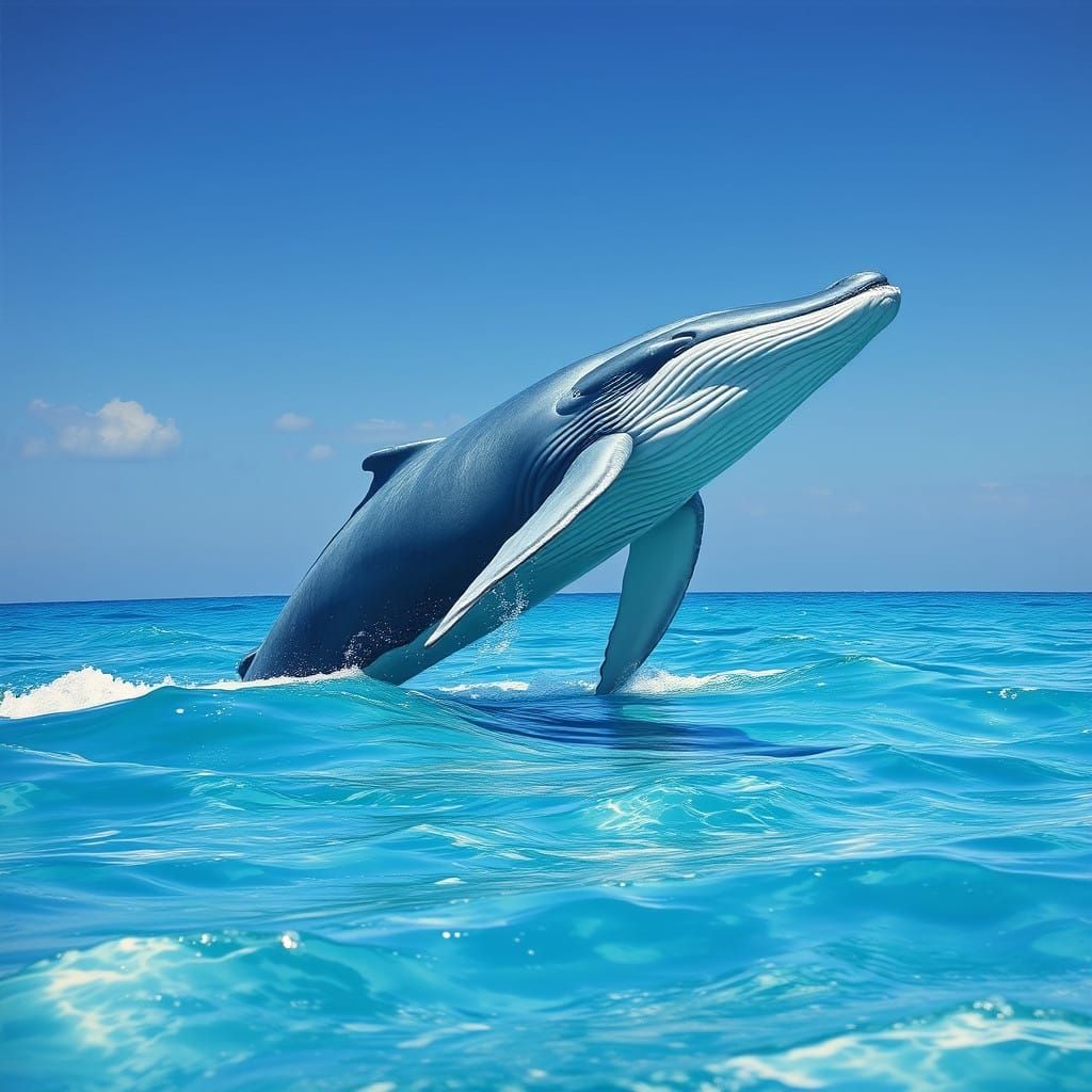Majestic Blue Whale Leaps Out of Crystal-Clear Ocean