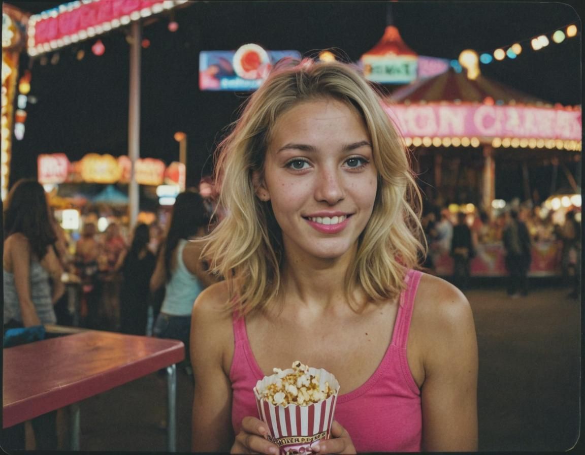Neon Fairground Portrait in Polaroid Style