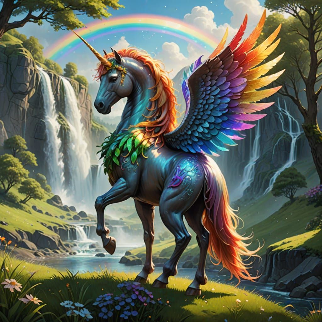 Majestic Rainbow Alicorn in Whimsical Fantasy Style