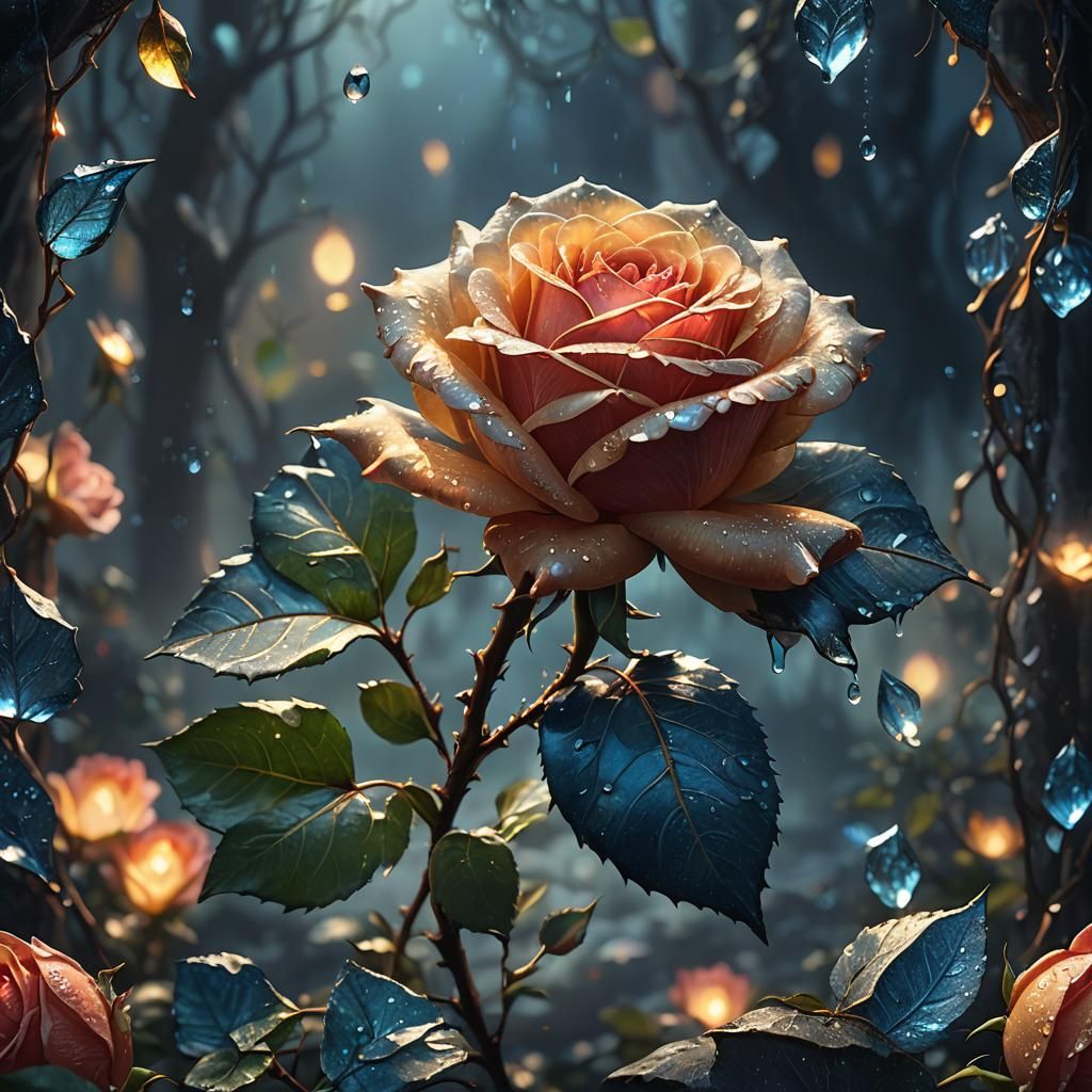 Glass Rose Blooms in the Dark: Digital Art