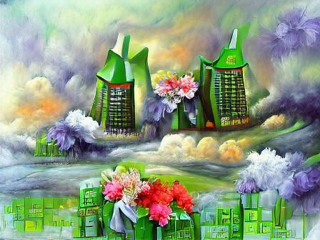 Fantasy Painting of Green Flower Tower Building