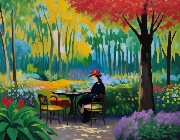 Vibrant Fauvist Portrait in Garden with Impasto Texture