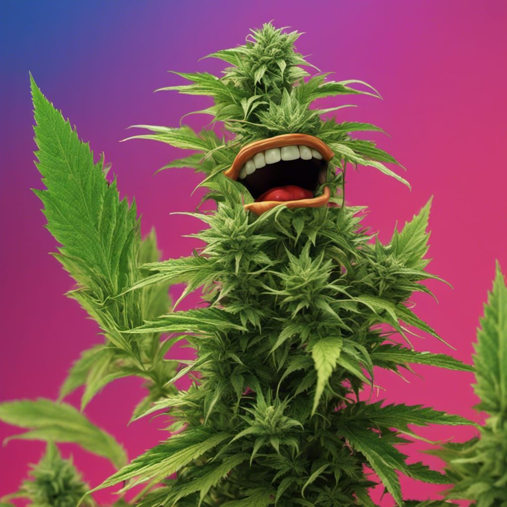 Psychedelic Anthropomorphic Plant Offering Cannabis, Hyperre...