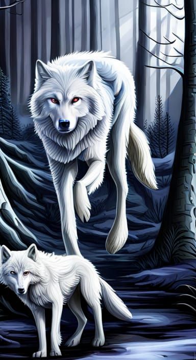 Mystical White Wolf Leads Phantom Hunt in Haunted Forest
