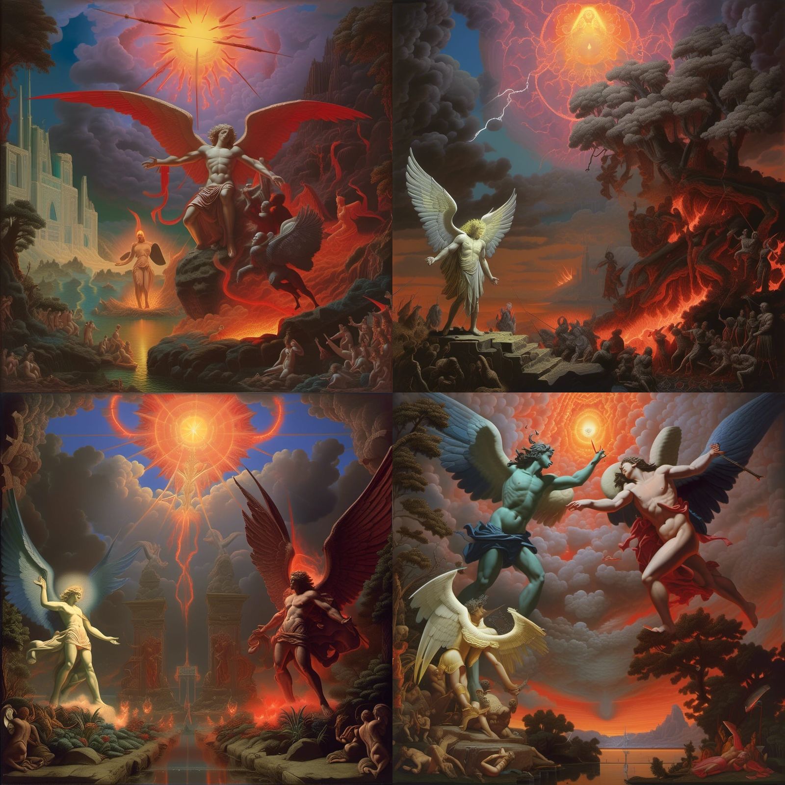 Lucifer and Michael Battle in Eden, Digital Art