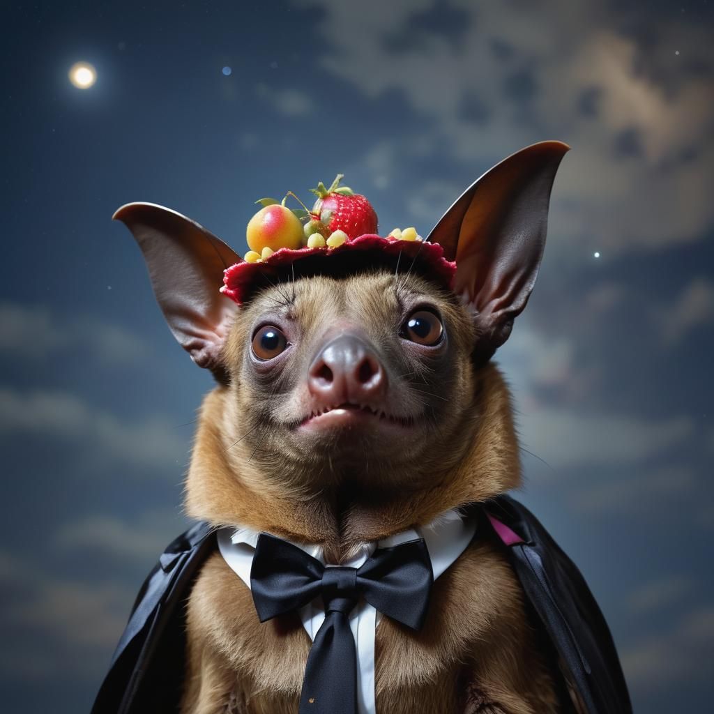Fruit Bat in Fruit Hat Portrait