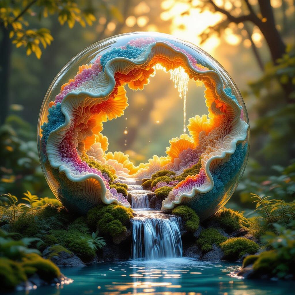 Ornate Mycelium Sculpture in Golden Hour Light