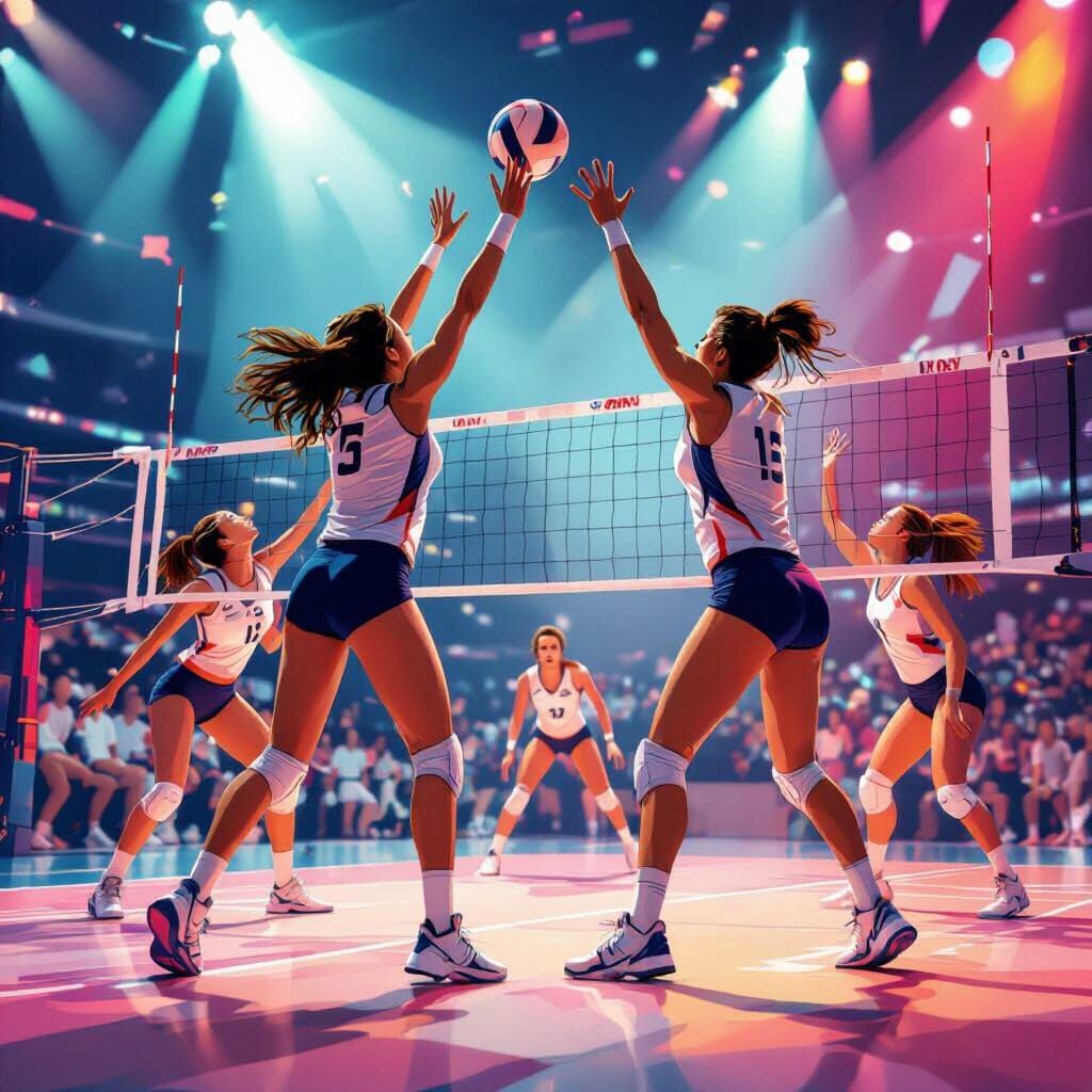 Volleyball Players in Action: A Vibrant Digital Artwork