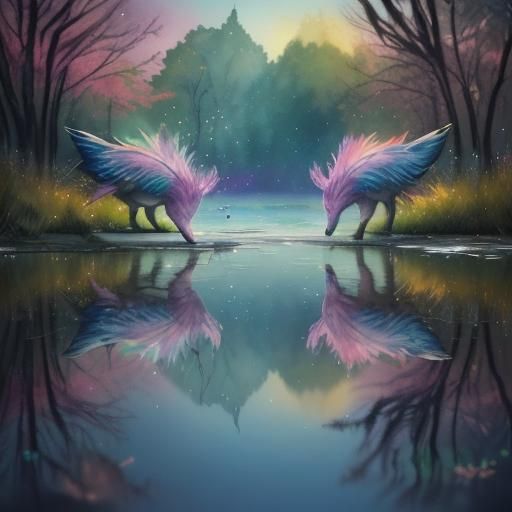 Wildlife Reflections in Watercolour Graffiti Art