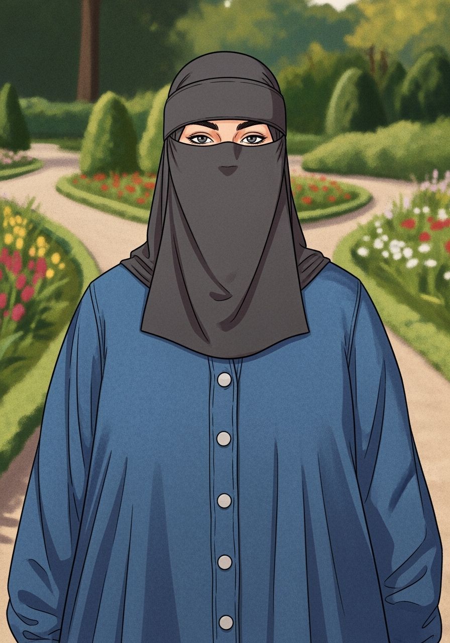 Niqabi Woman in Botanical Garden, Painterly Style