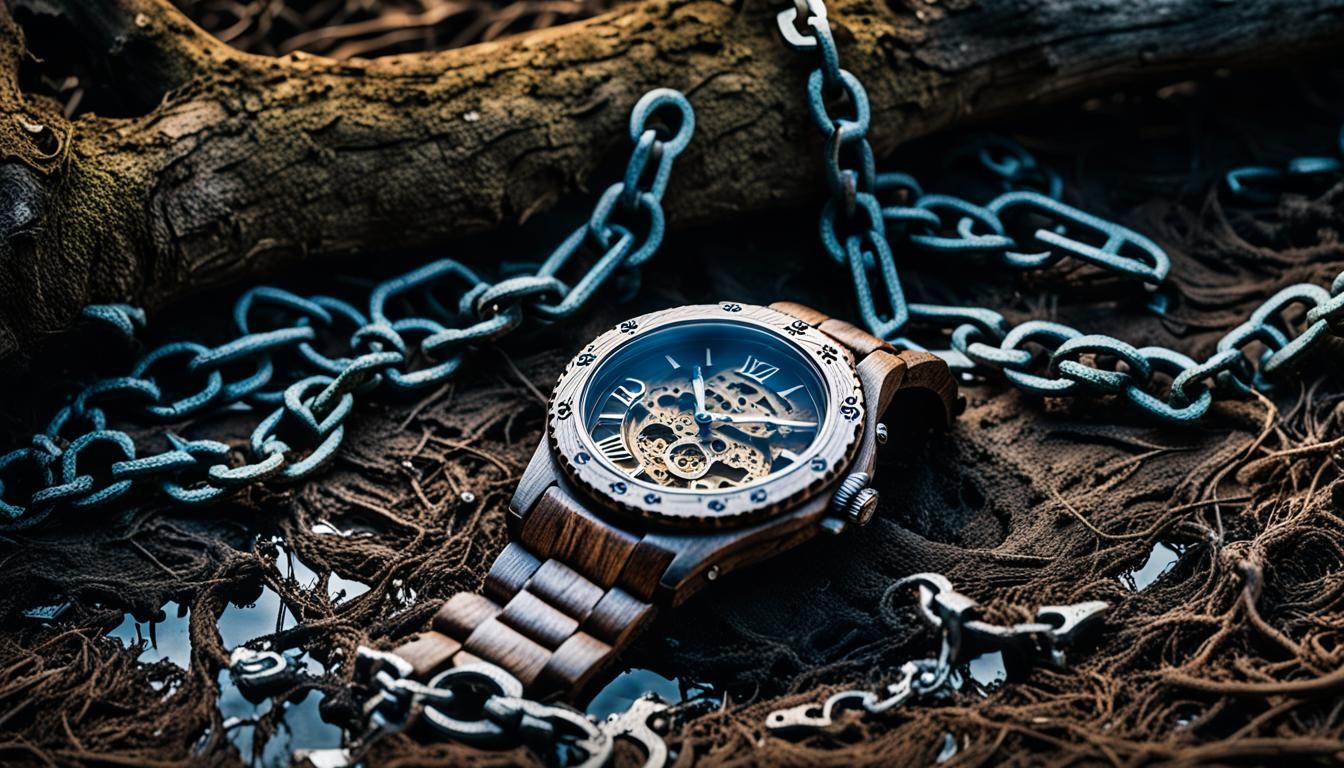 Intricately Carved Wooden Watch in Dark Academic Style