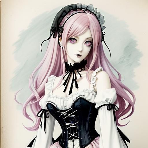 Gothic Punk Woman in Anime Pencil Sketch