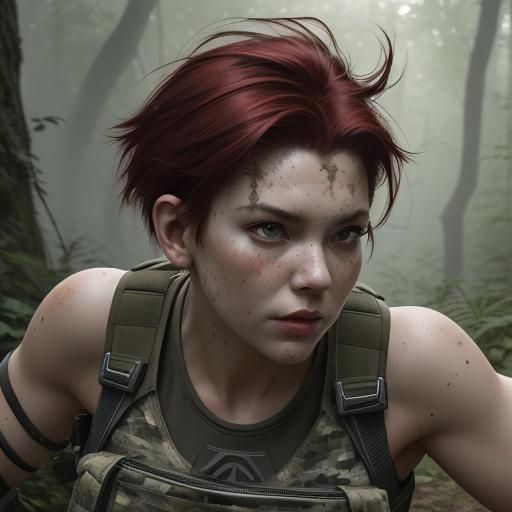 Red-Haired Soldier Parachuting: Hyperdetailed Digital Art