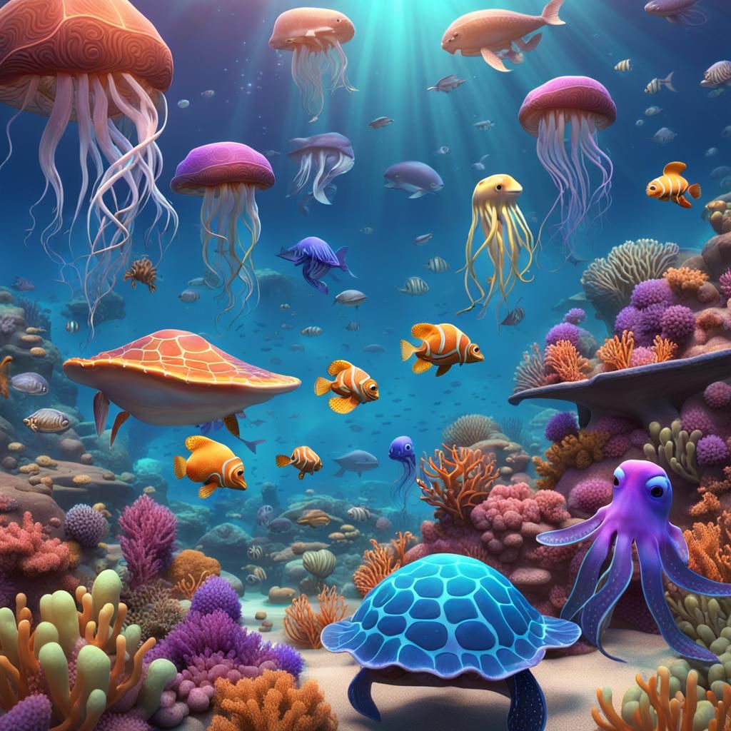 Great Barrier Reef Marine Life in 3D Digital Art