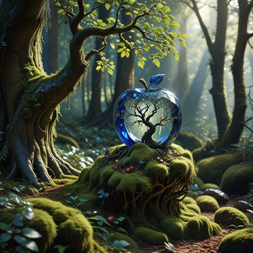 Whispers of Enchanted Forests in a Glowing Crystal Apple