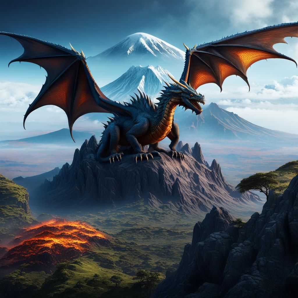 Dragon on Mount Kilimanjaro: Detailed Fantasy Art