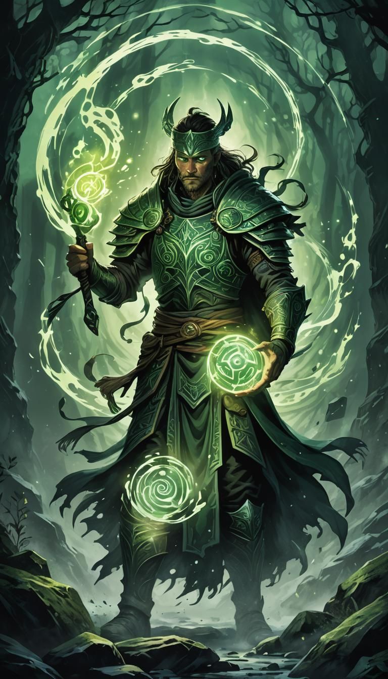 Warrior with Glowing Artifact in Dark Fantasy Style